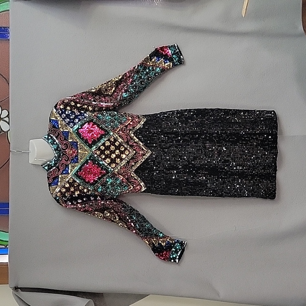 Cache Multicolor Sequin Midi Dress